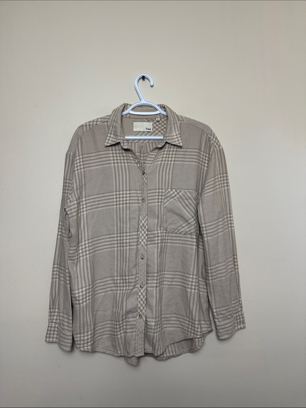 Wilfred Free  Plaid Button-Down Shirt in Beige and Cream size M